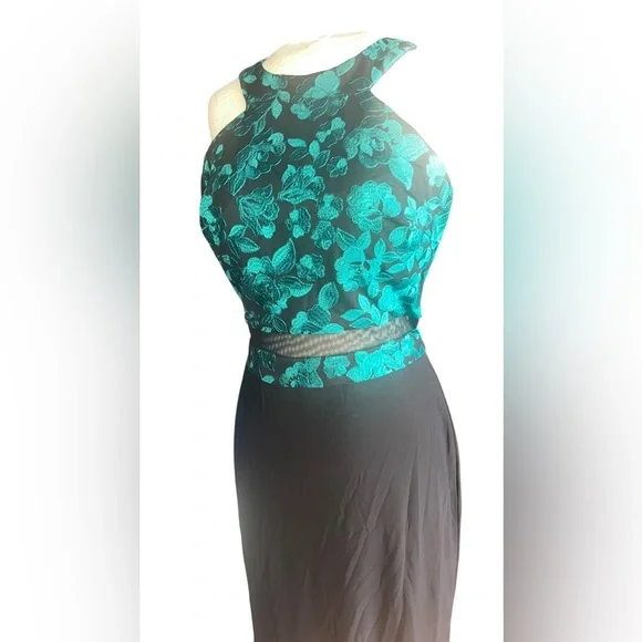 Morgan and Co semi formal green embroidered cocktail dress size 9 - Picture 5 of 12